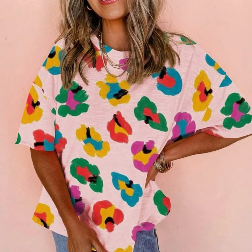⭐️Pink and Red Abstract Short Sleeve Tee - Picture 3 of 5